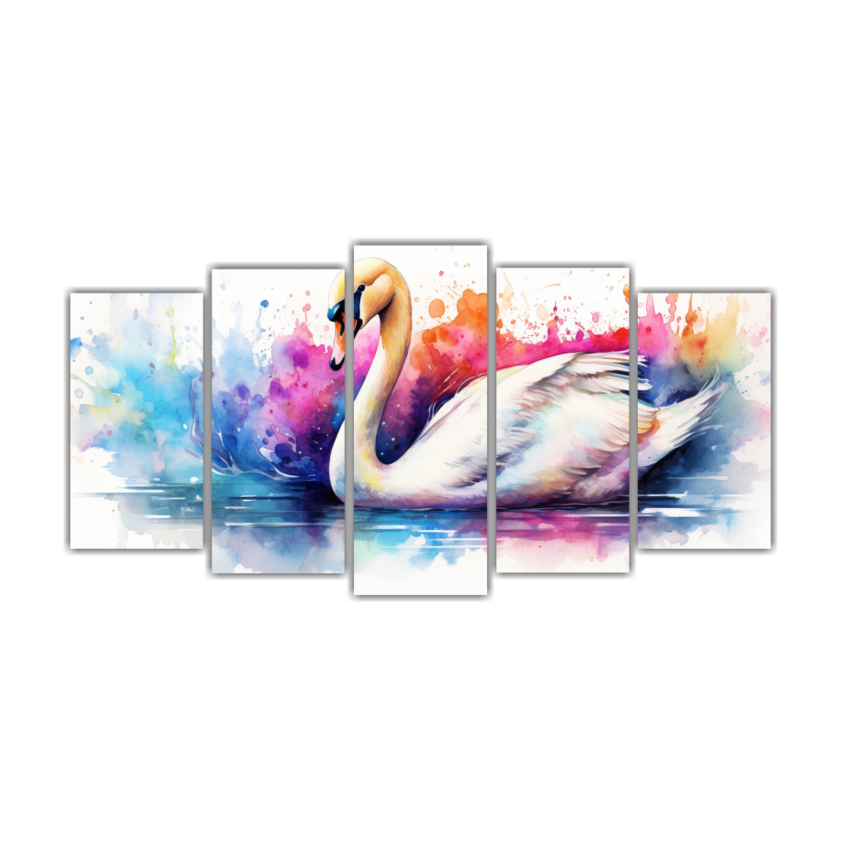 Conjunto 5 Lienzos Cálidos: Alegría A Un Cisne Estilo Acuarelas Coloridas