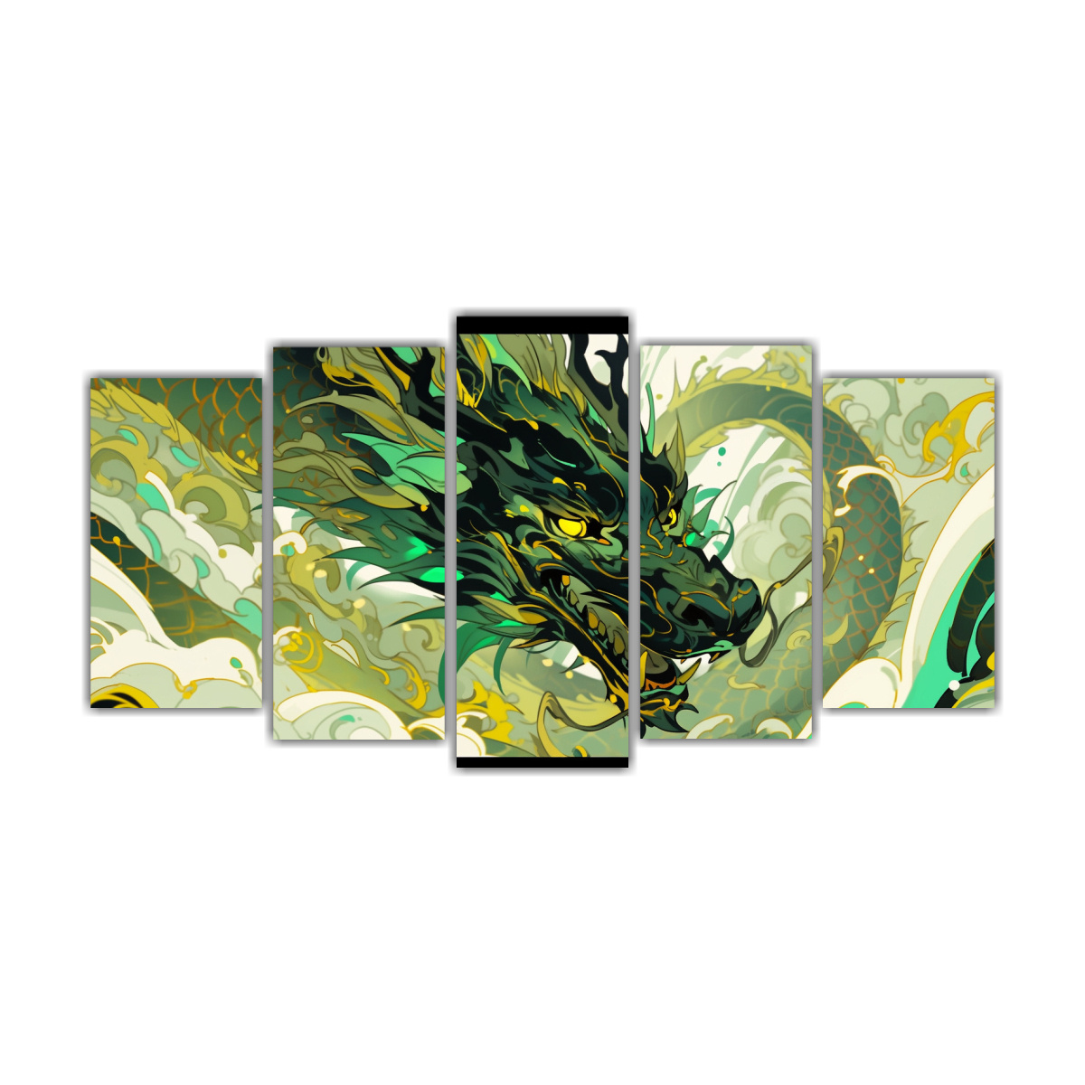 conjunto-cuadros-tela-canvas-brillante-drag-n-verde-y-oro-ambiente-neonoir