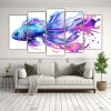 conjunto-de-5-cuadros-de-tela-cuadro-belleza-a-peces-de-acuario-en-colores-morado-y-azul-neo-pop-art-1