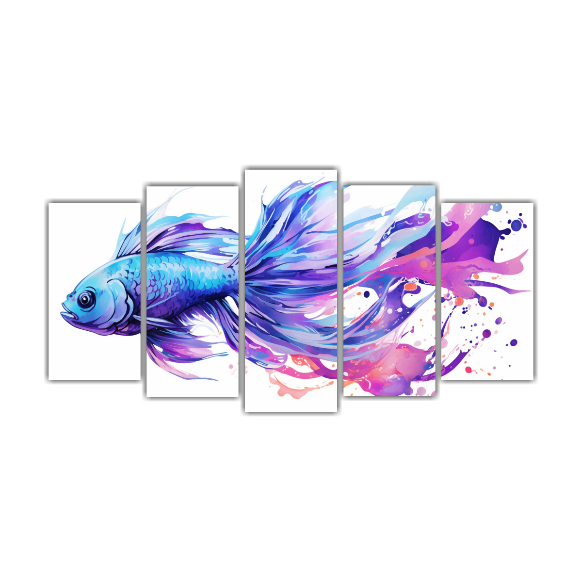 conjunto-de-5-cuadros-de-tela-cuadro-belleza-a-peces-de-acuario-en-colores-morado-y-azul-neo-pop-art