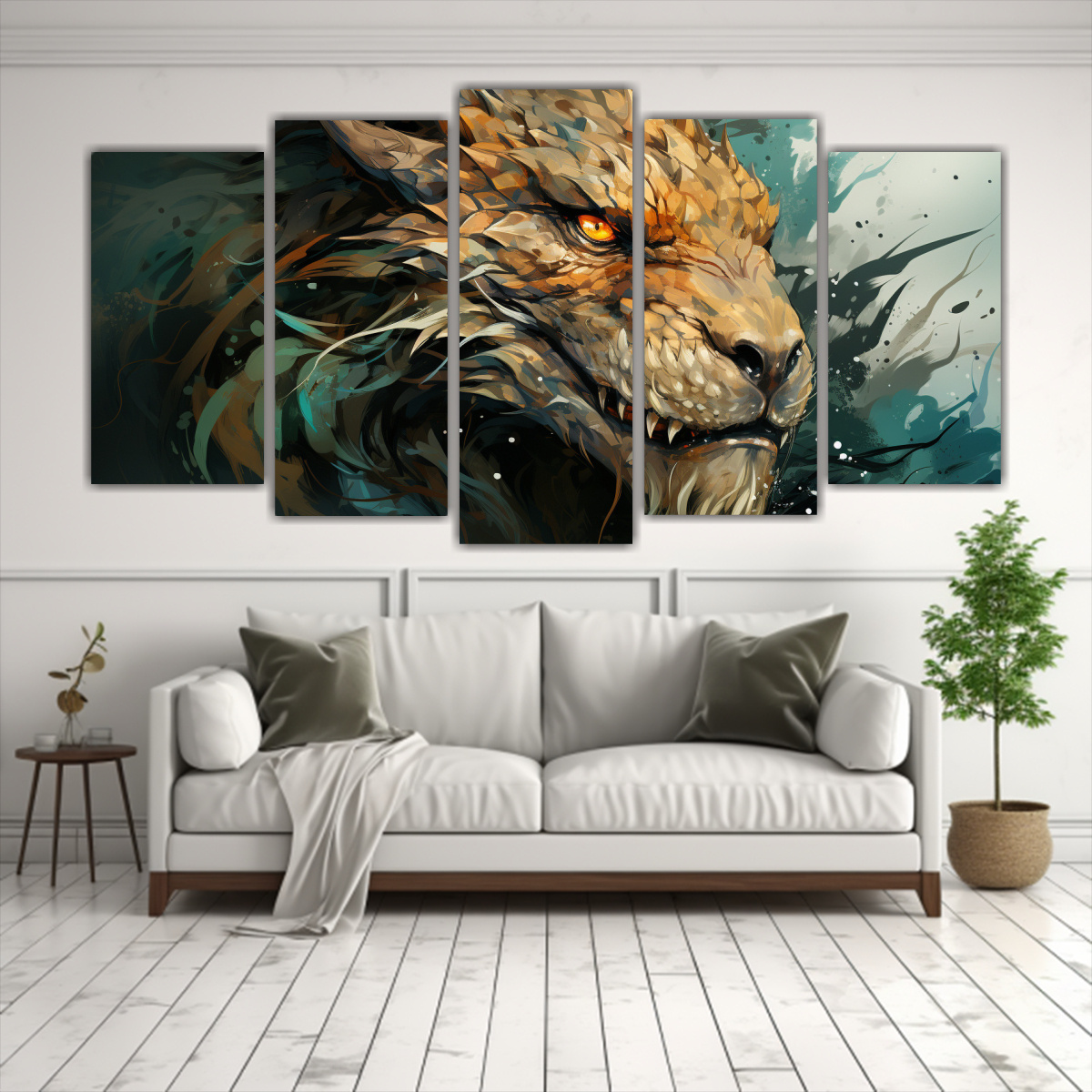 conjunto-de-5-lienzos-de-tela-decorativa-de-drag-n-en-tonos-marr-n-y-verde-atmosfera-neonoir-1