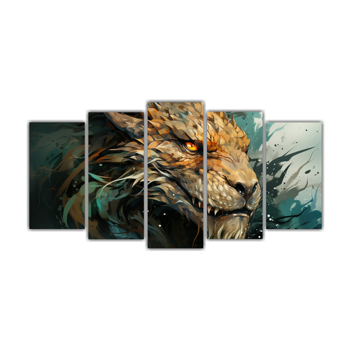 conjunto-de-5-lienzos-de-tela-decorativa-de-drag-n-en-tonos-marr-n-y-verde-atmosfera-neonoir
