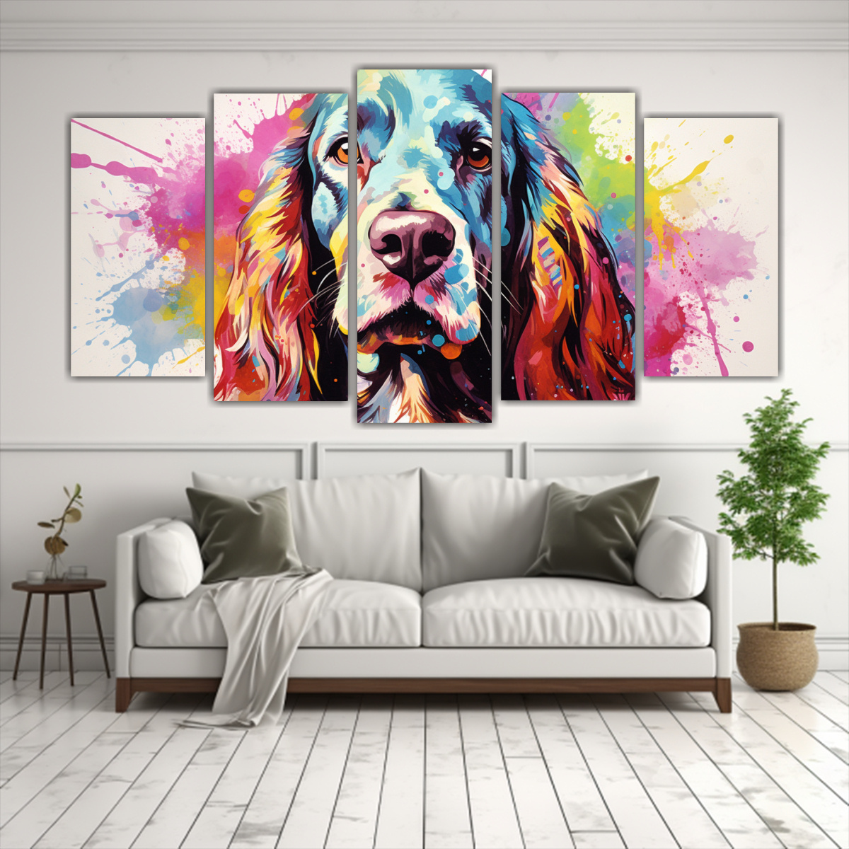 conjunto-de-5-lienzos-de-tela-escena-setter-en-colores-arco-ris-y-verde-1