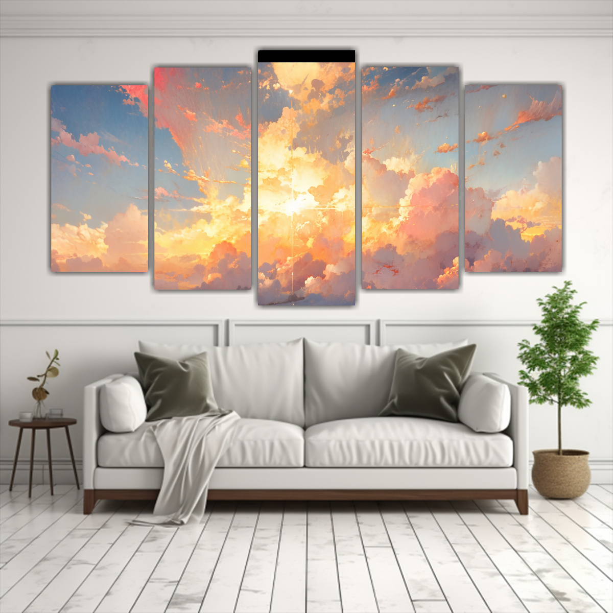 cuadro-abstracto-amanecer-con-arco-ris-y-colores-dorados-en-5-telas-1