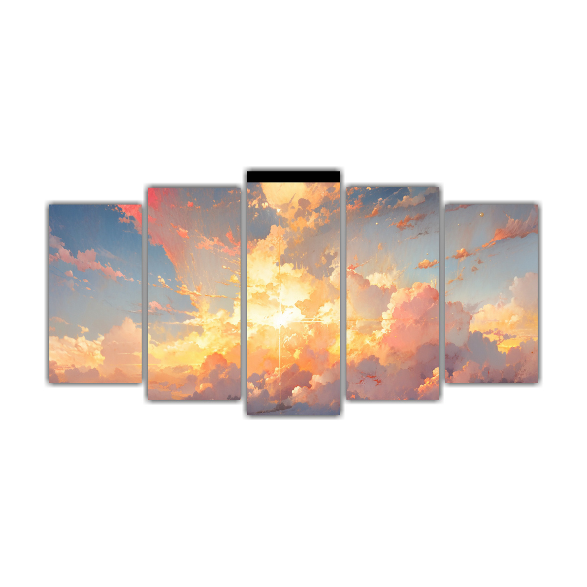 cuadro-abstracto-amanecer-con-arco-ris-y-colores-dorados-en-5-telas