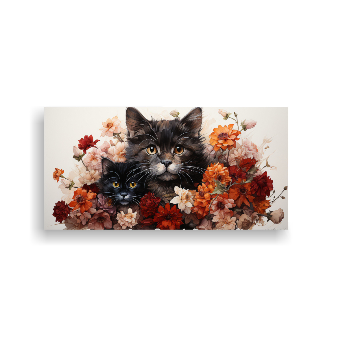 cuadro-abstracto-arte-gr-fico-pila-de-gatos-sobre-fondo-de-amapolas-