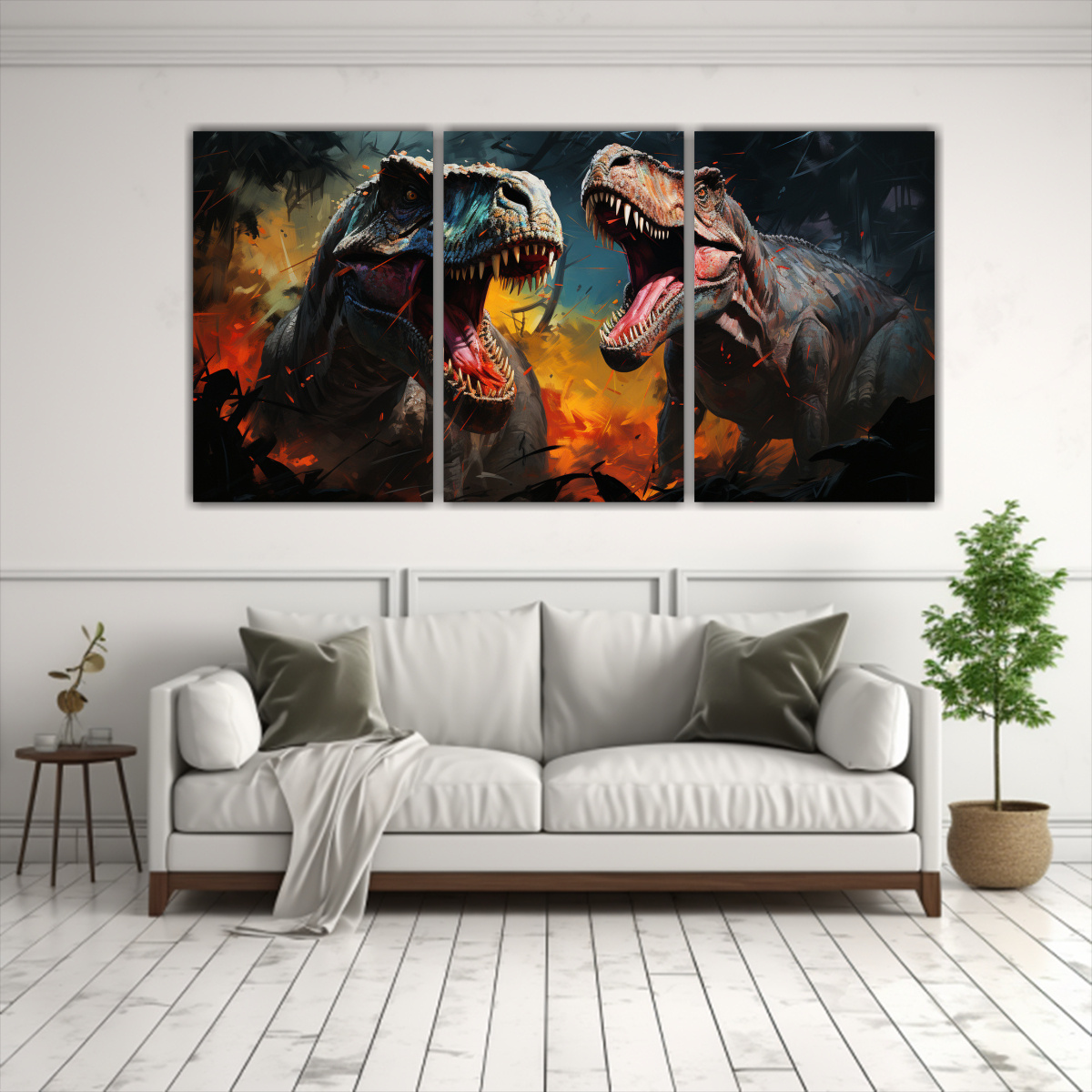 cuadro-arte-pared-escena-legendarios-dinosaurios-estilo-pintura-al-estilo-leo-colorida-1