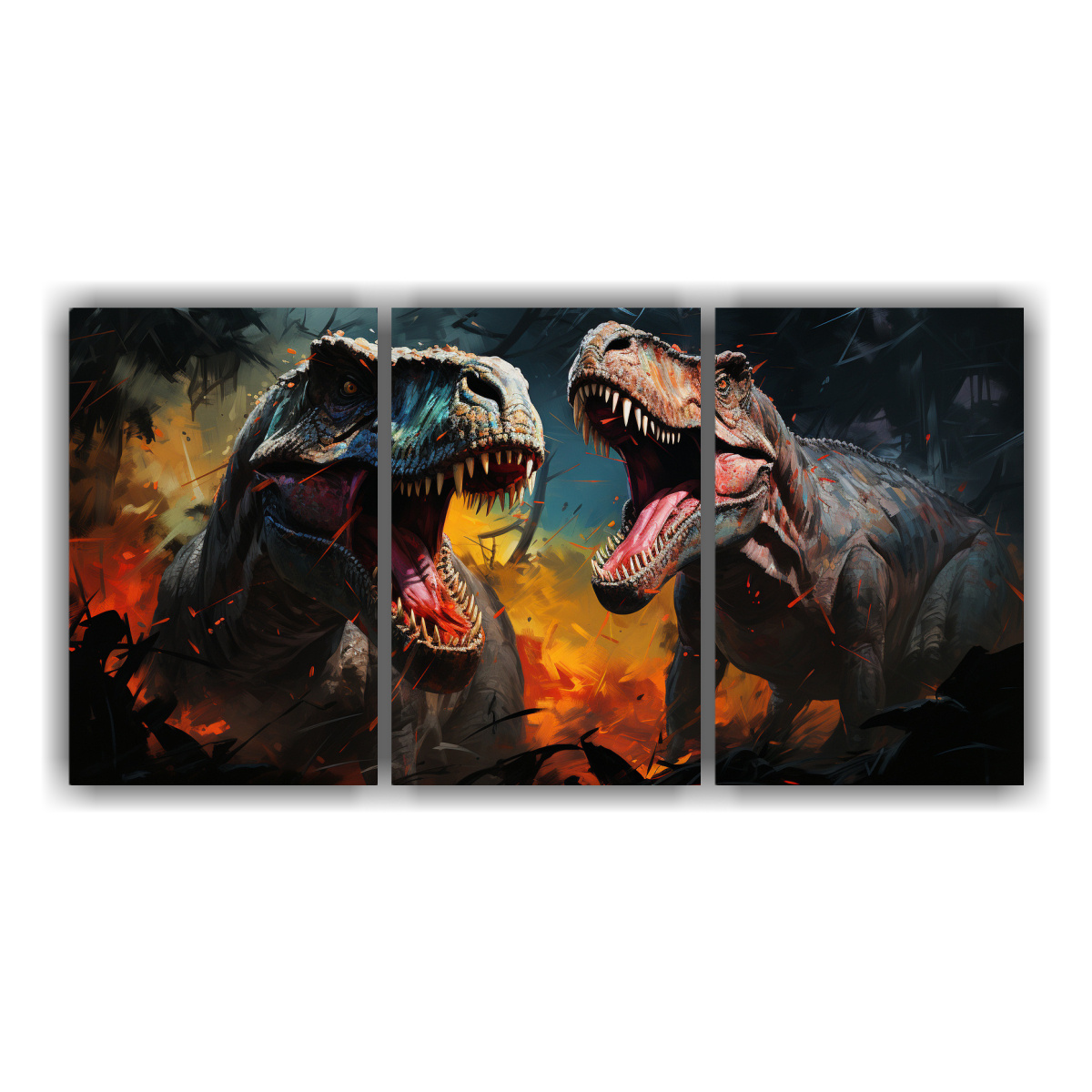 cuadro-arte-pared-escena-legendarios-dinosaurios-estilo-pintura-al-estilo-leo-colorida