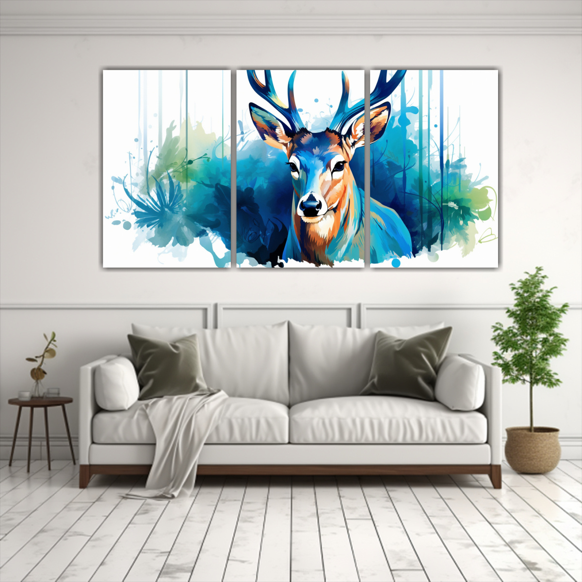 cuadro-de-arte-pop-neo-con-motivo-de-un-ciervo-en-helechos-y-colores-zafiro-1