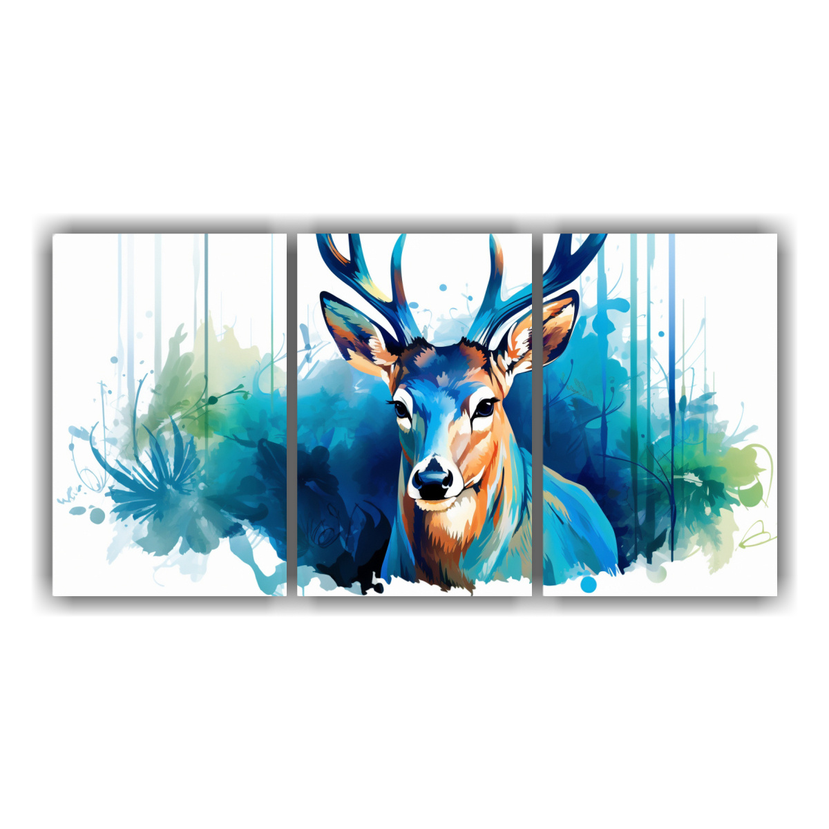 cuadro-de-arte-pop-neo-con-motivo-de-un-ciervo-en-helechos-y-colores-zafiro