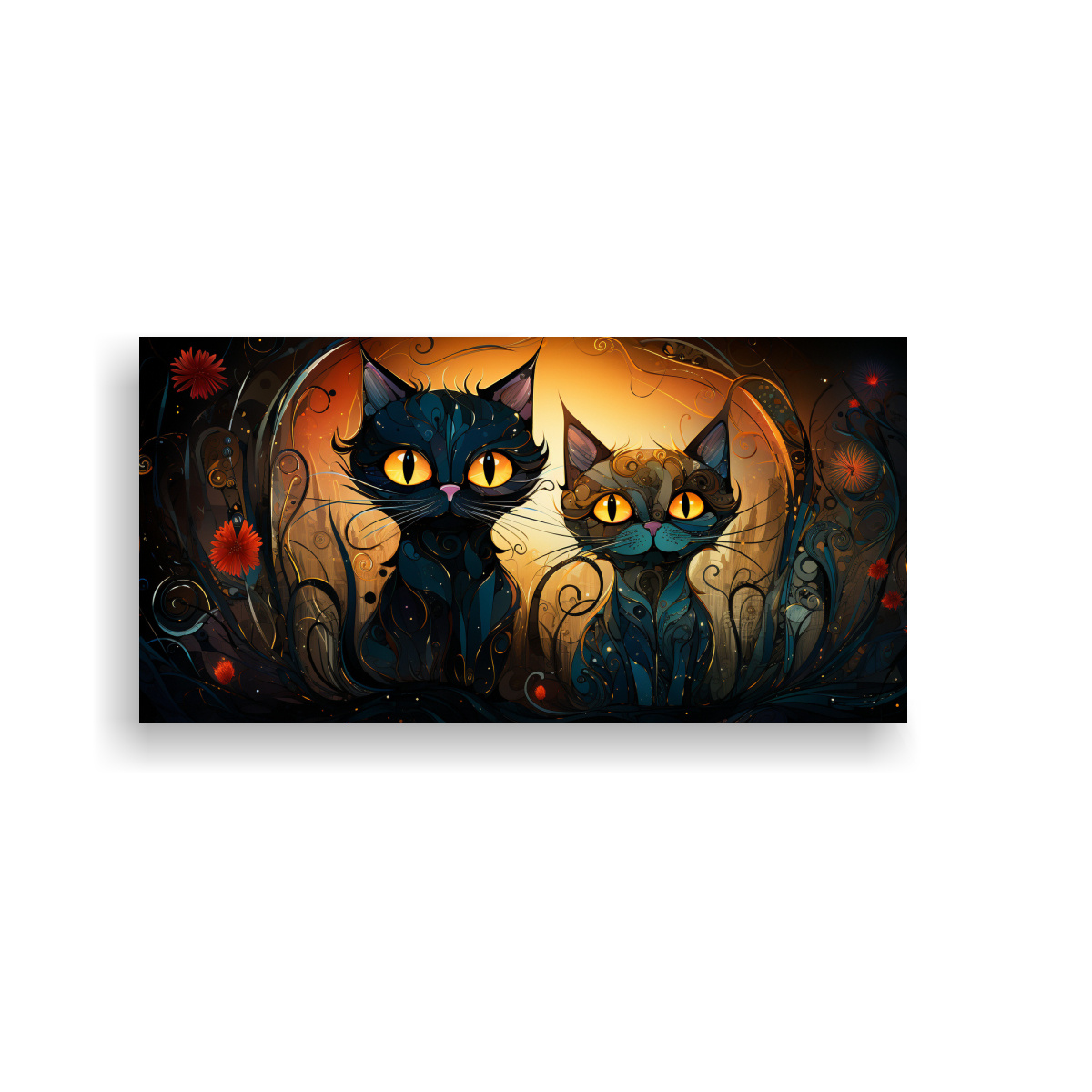 cuadro-de-gatos-con-ojos-naranjas-mirando-al-sol-en-arte-de-pared