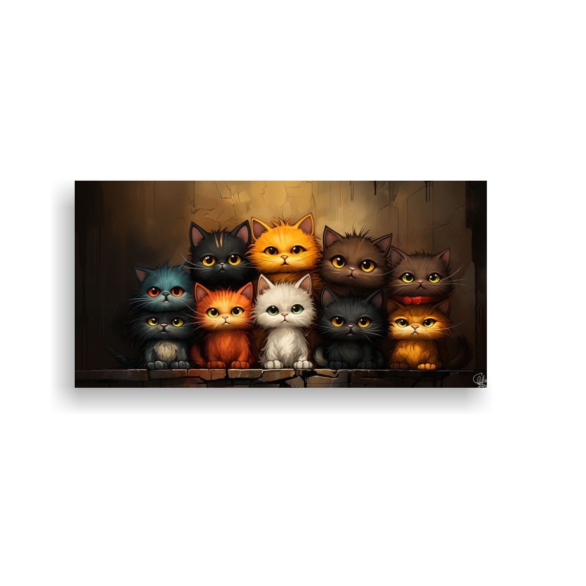 cuadro-de-gatos-de-colores-sobre-fondo-naranja