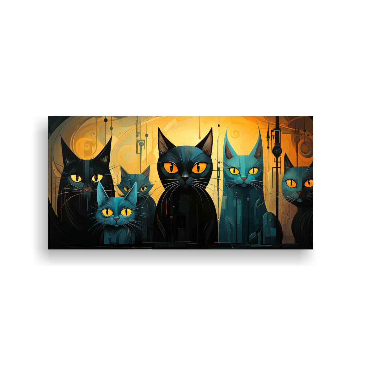 cuadro-de-gatos-negros-en-grupo-arte-de-pared-colorido