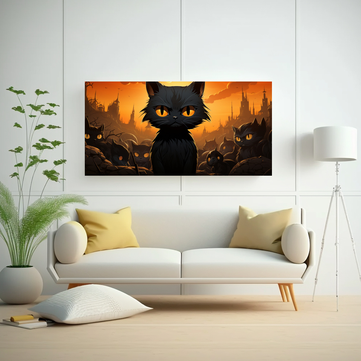cuadro-de-gatos-negros-sobre-fondo-naranja-1