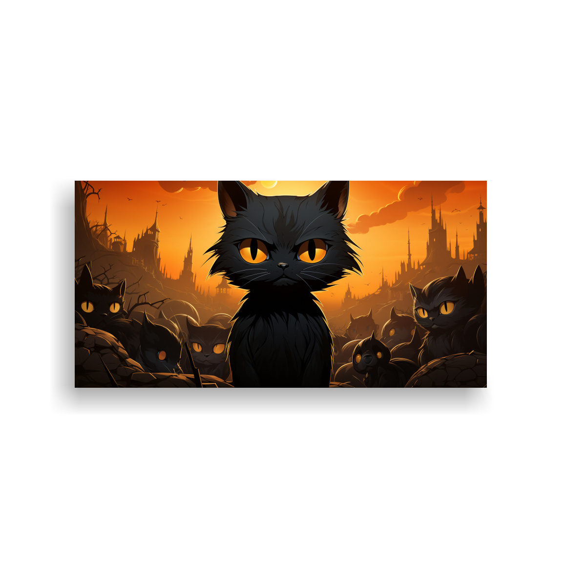 cuadro-de-gatos-negros-sobre-fondo-naranja