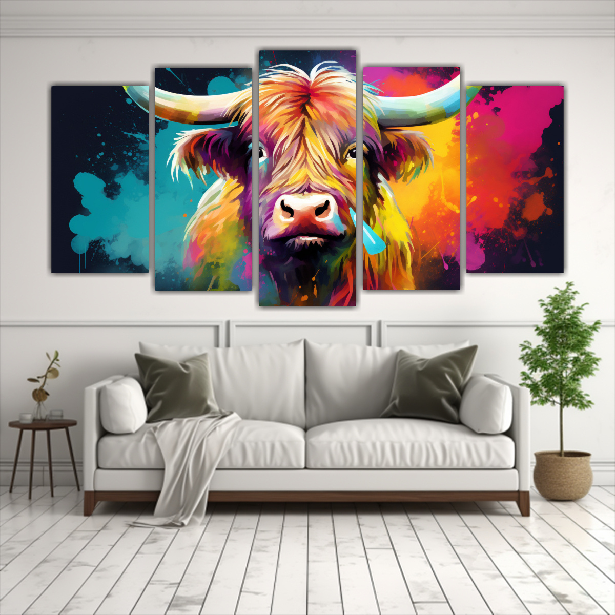 cuadro-de-highland-cow-en-colores-arco-ris-y-morados-set-5-telas-expresi-n-inspiraci-n-1