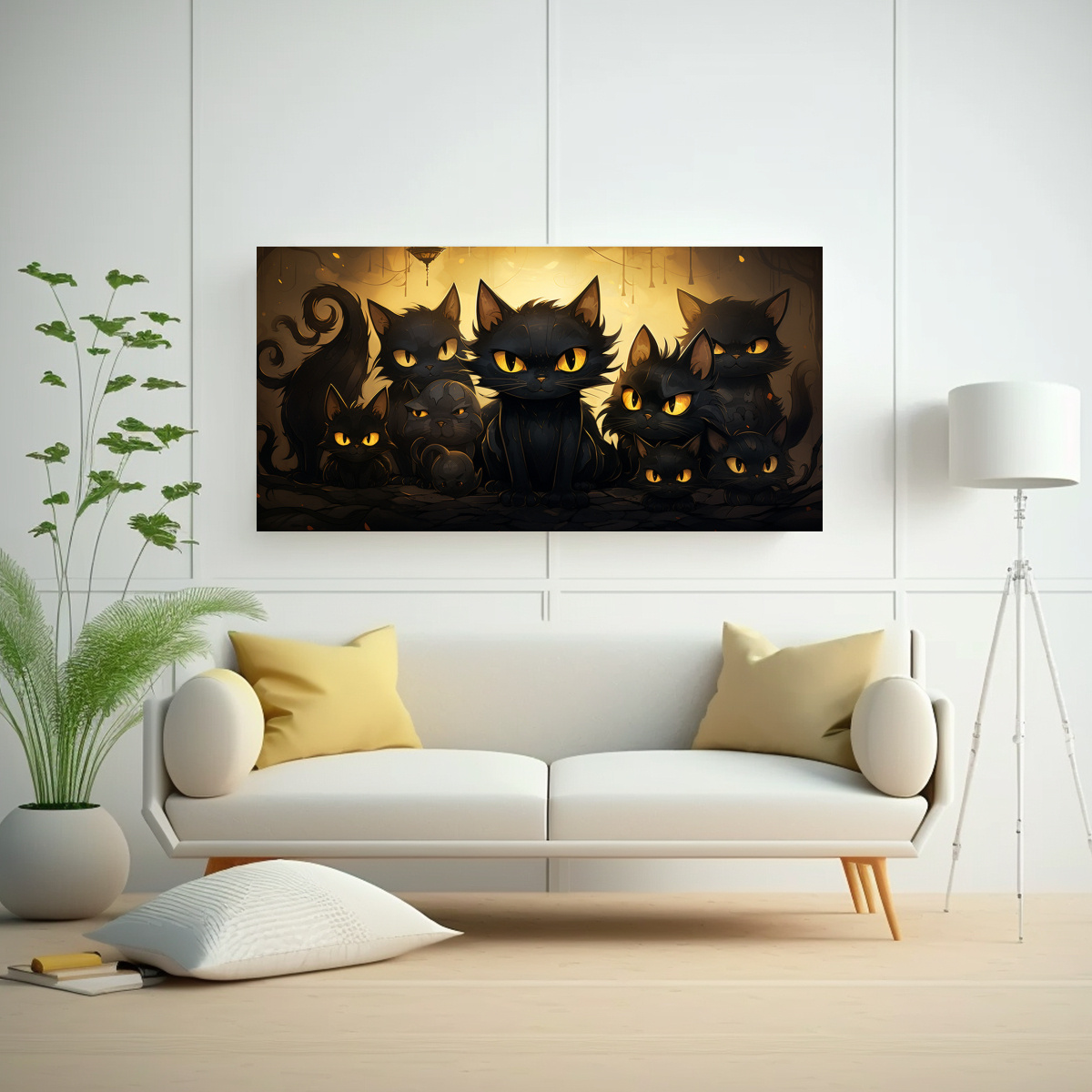 cuadro-decorativo-gatos-negros-sobre-pila-mirando-1-1