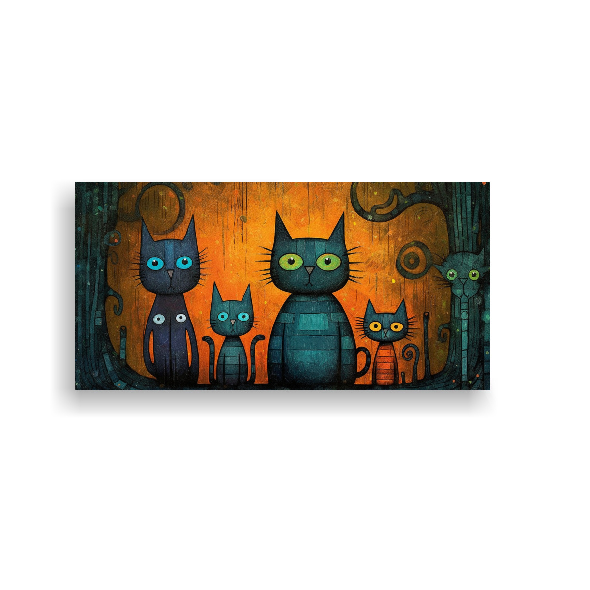 cuadro-en-bastidor-dibujo-equilibrio-visual-familia-de-gatos-whimsical-cartoon-impresionista