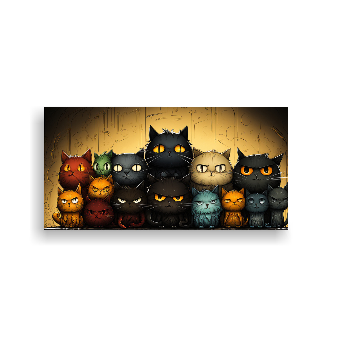 cuadro-gatos-coloridos-sobre-fondo-naranja-2