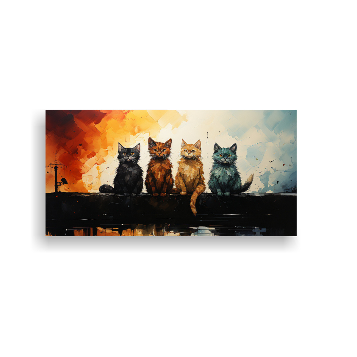 cuadro-impreso-gatos-coloridos-mirando-hacia-arriba-desde-un-tejado