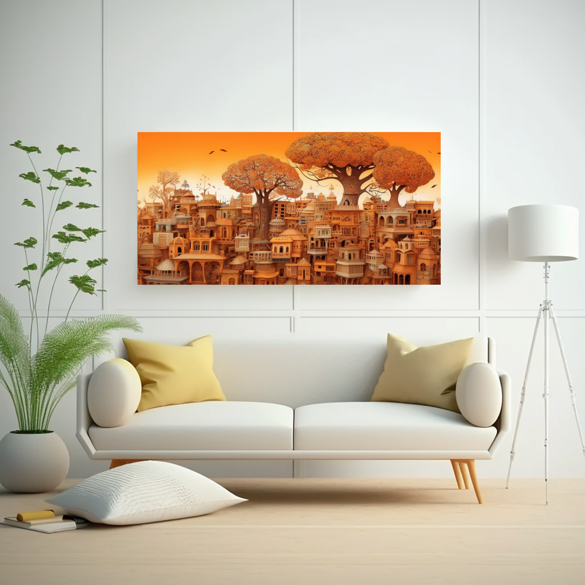 cuadro-lienzo-esquema-rbol-naranja-y-ciudad-marr-n-arte-decorativo-1