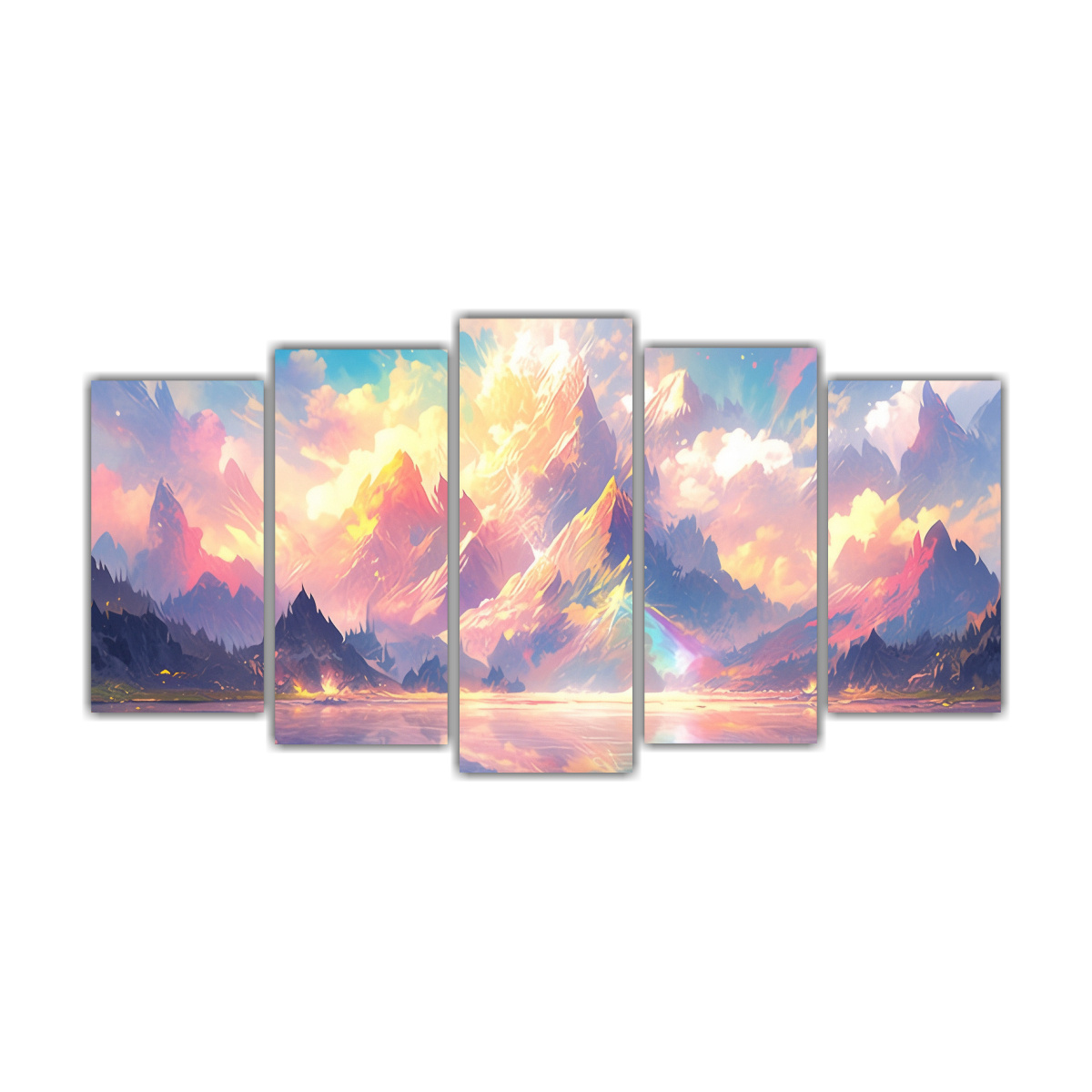 cuadro-lienzos-de-tela-street-art-l-neas-finas-monta-as-lago-arco-ris-colores-pastel