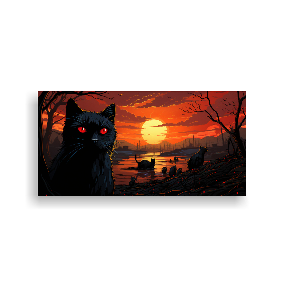 cuadro-minimalista-gatos-negros-con-ojos-naranjas-mirando-al-sol