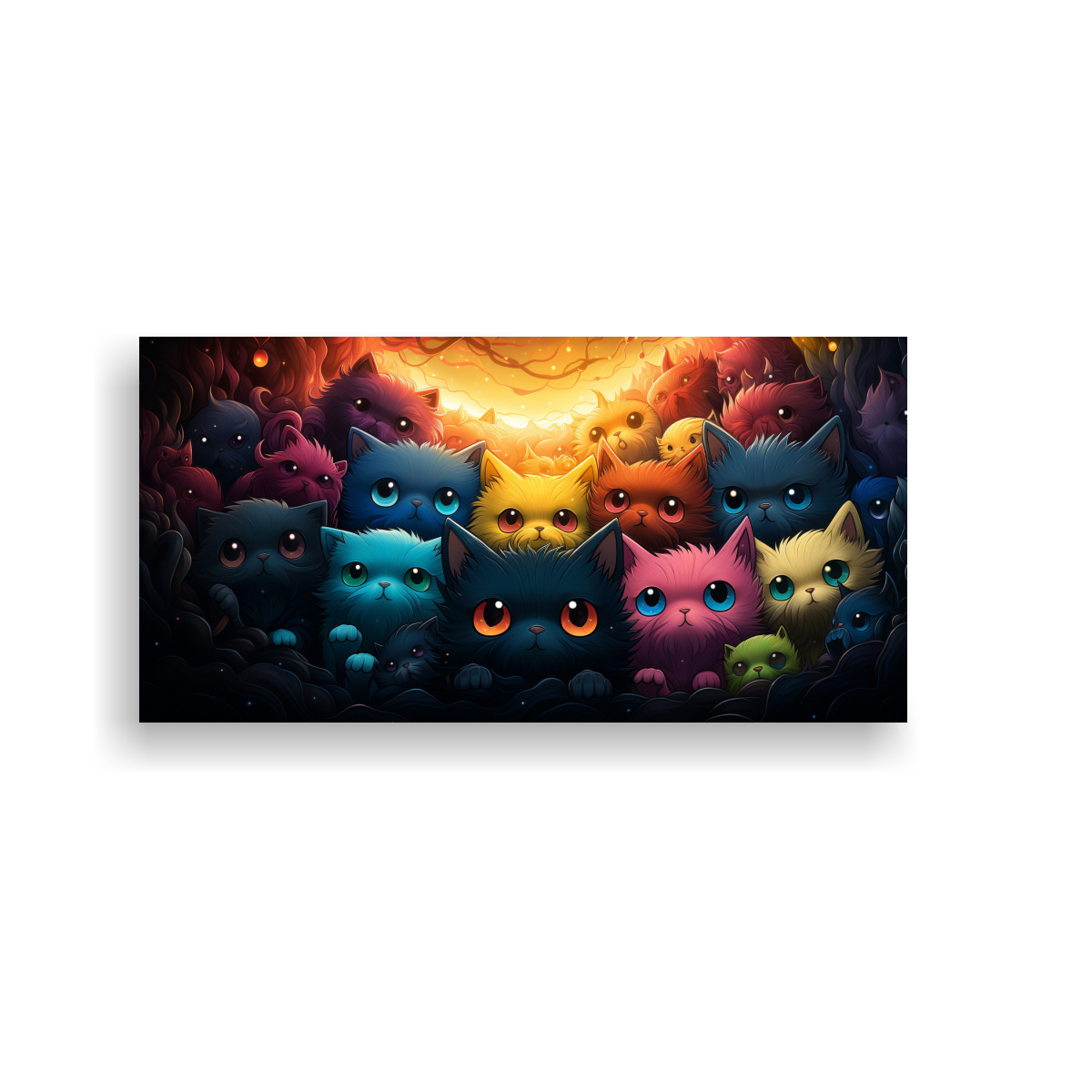 cuadro-moderno-gatos-calidez-colores-grupo-juntos-kawaii