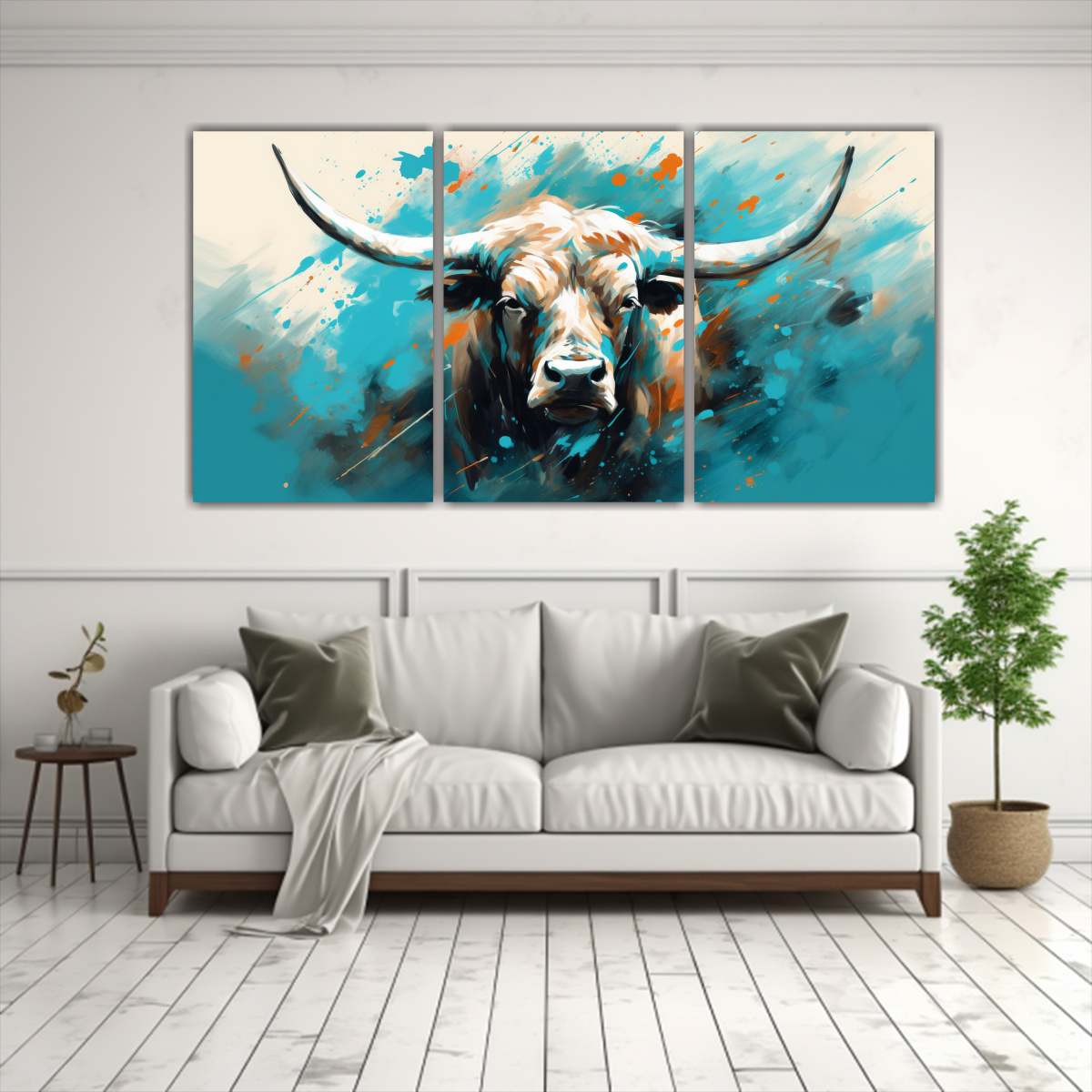 cuadro-moderno-tela-blanca-y-turquesa-con-toros-en-estilo-neo-pop-1-1