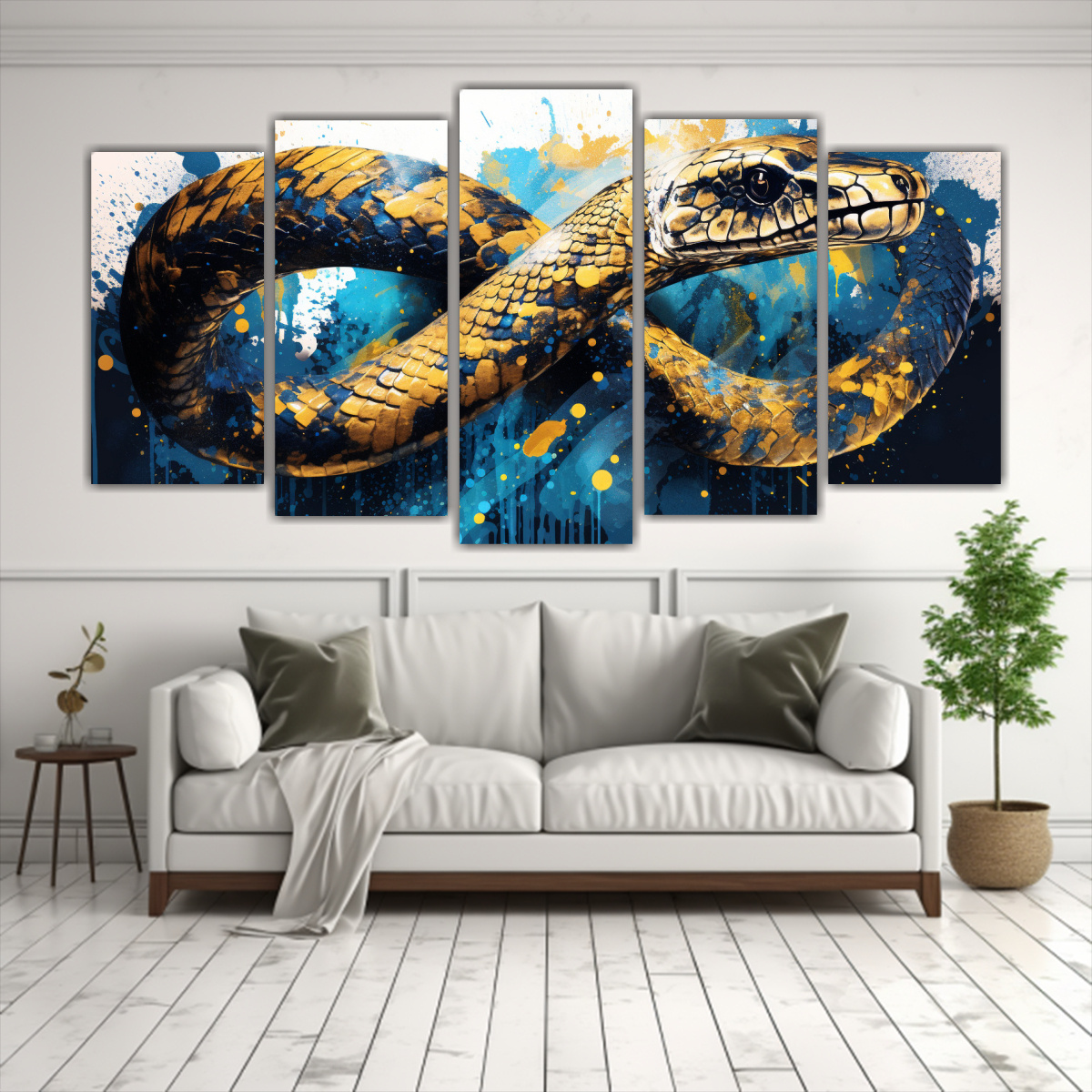 cuadro-rattlesnake-en-oro-y-azul-neo-pop-art-1