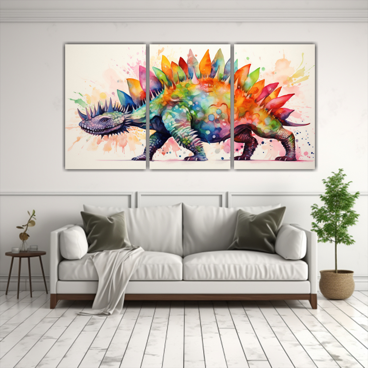 cuadro-tela-movimiento-sala-stegosaurus-acuarelas-coloridas-1-1