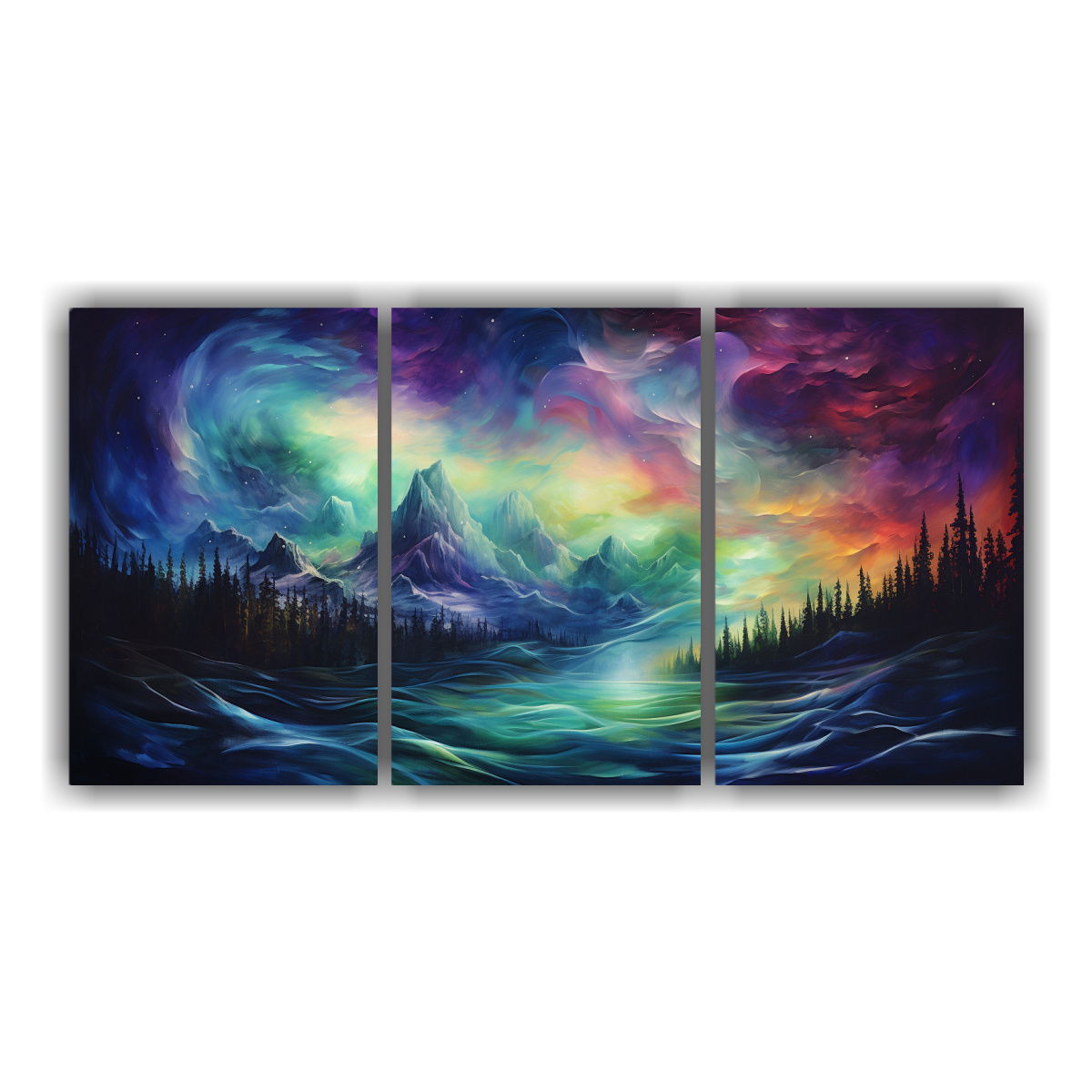 cuadros-abstractos-de-aurora-boreal-en-colores-brillantes-para-comedor