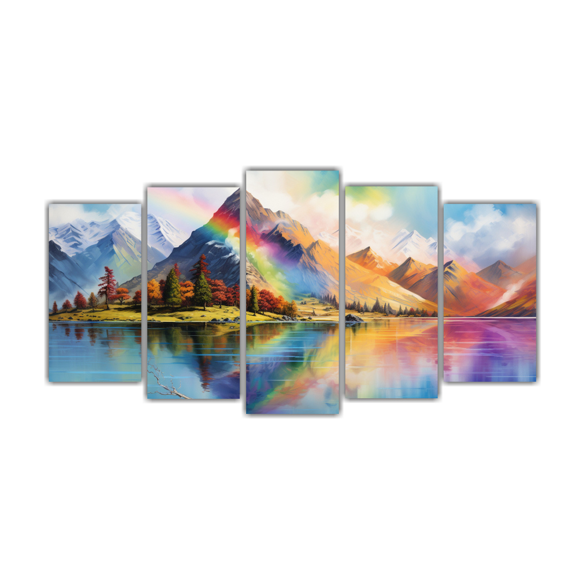 cuadros-abstractos-elegantes-de-monta-as-junto-al-lago-con-arco-ris-y-acuarelas