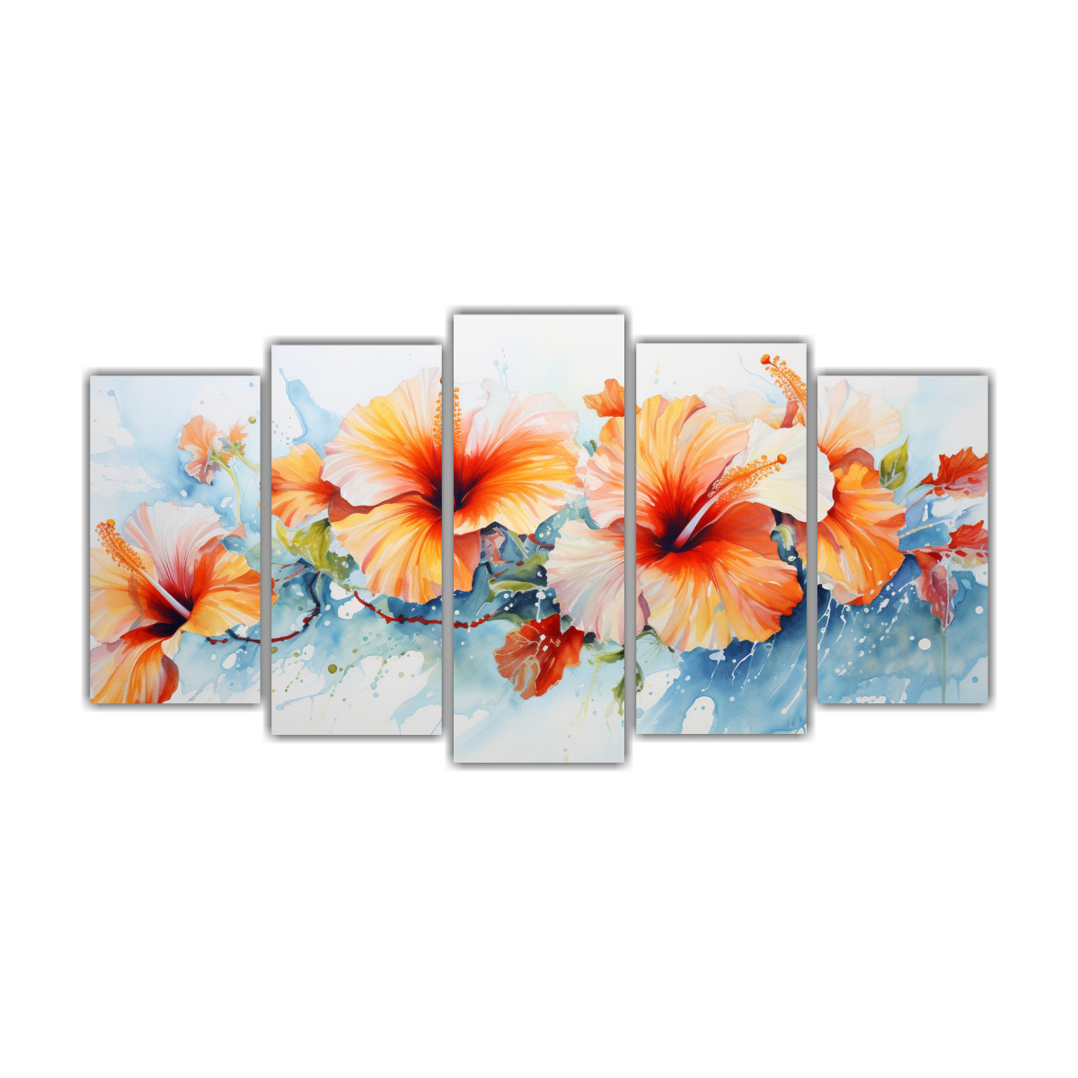 cuadros-abstractos-hibiscos-blanco-y-naranja-para-decorar-oficina