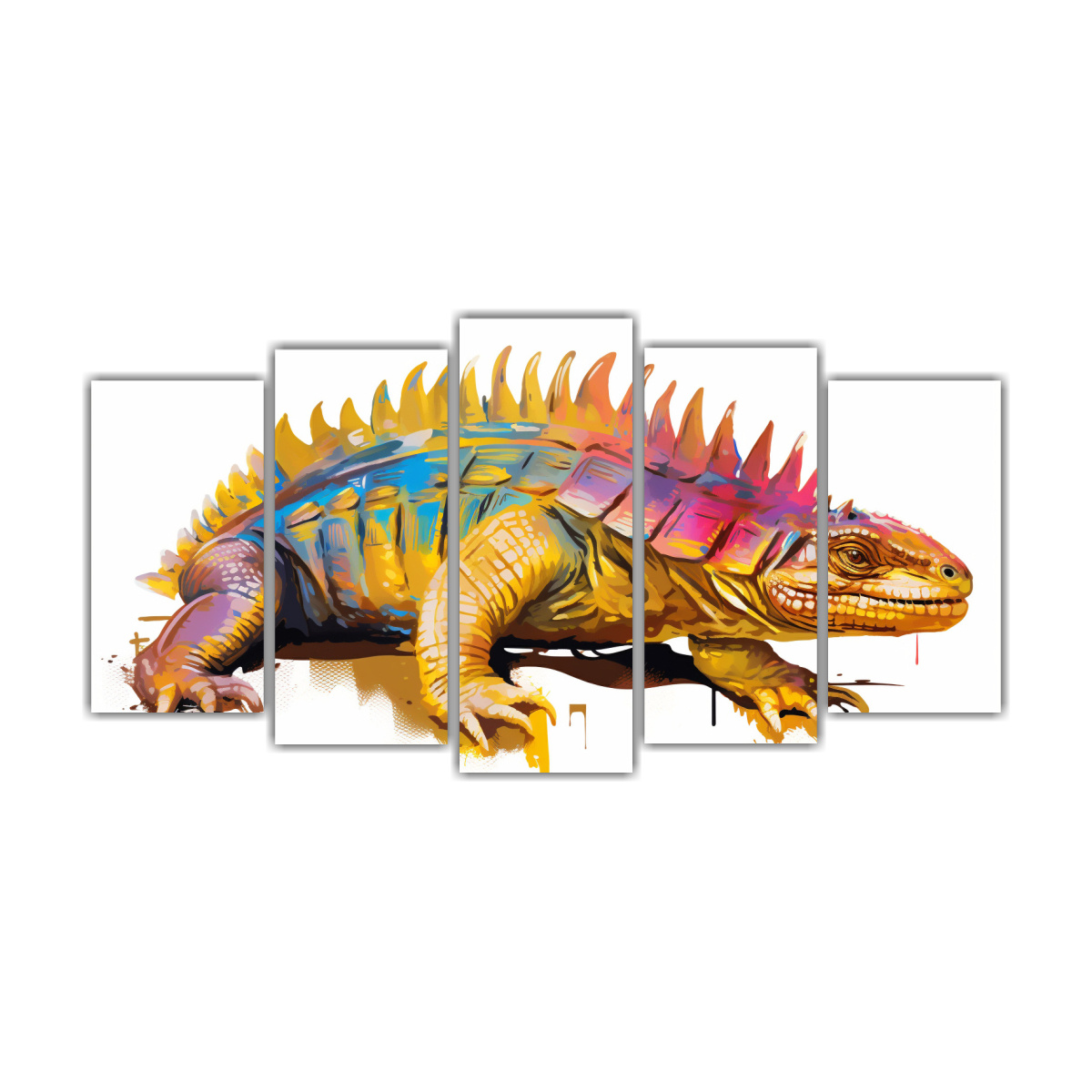 cuadros-acuarela-dimetrodon-en-colores-iridiscentes-y-dorados-arte-pop-neo-