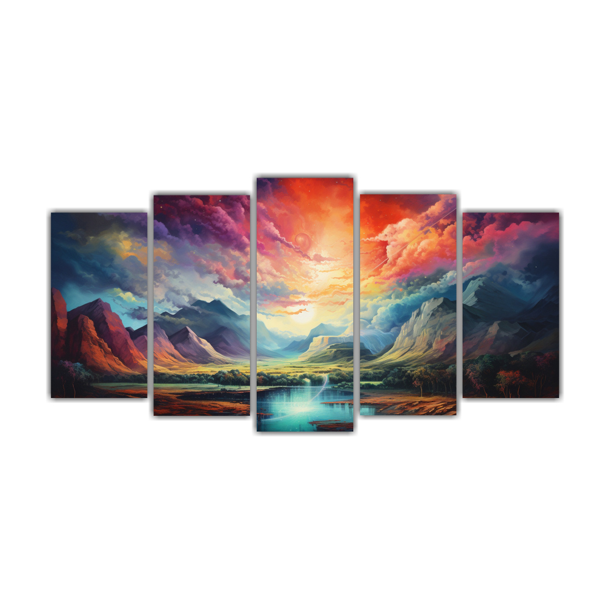 cuadros-conceptuales-paisaje-abstracto-con-arco-ris-y-colores-turquesa