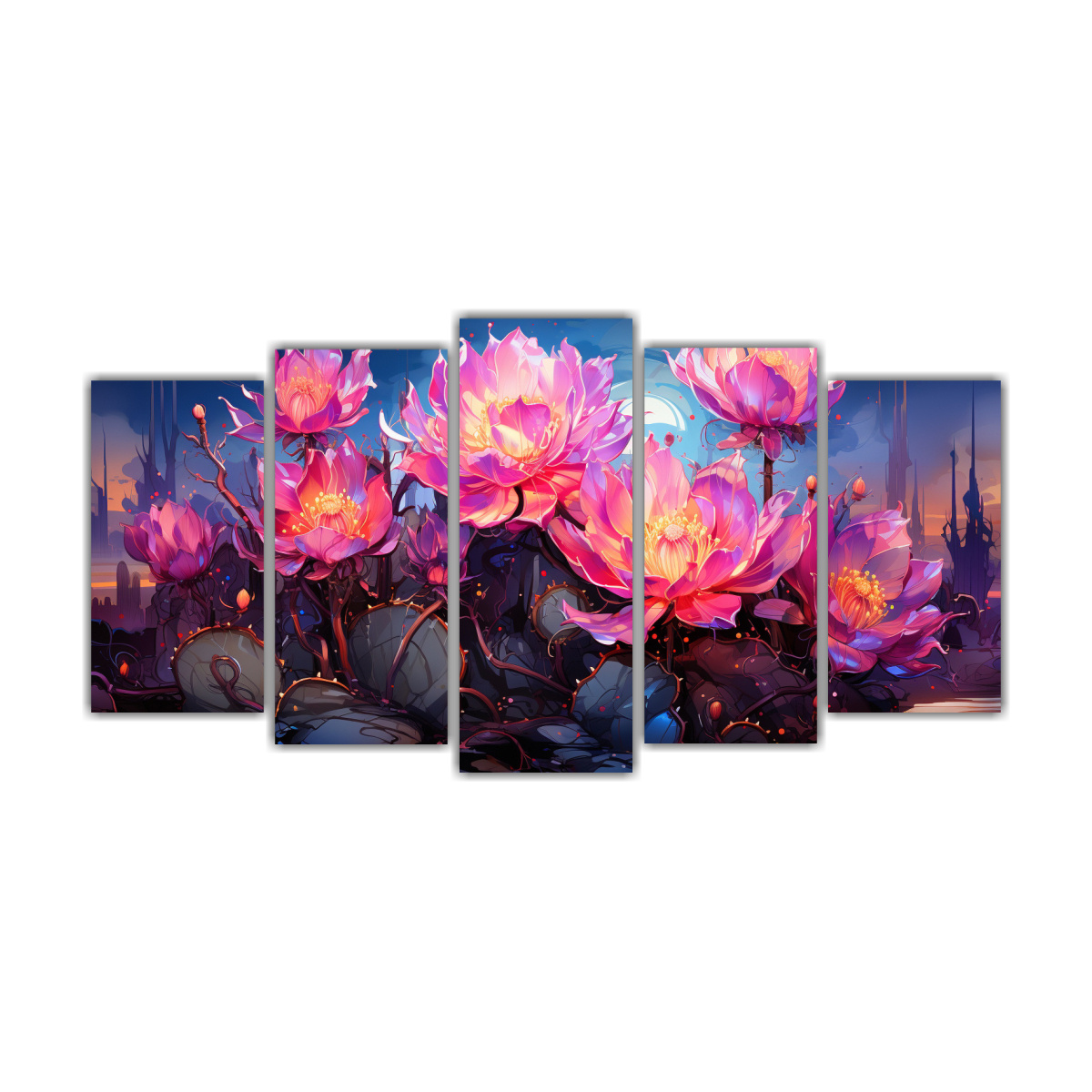 cuadros-de-cactus-en-tonos-morado-y-azul-neonoir-elegante-