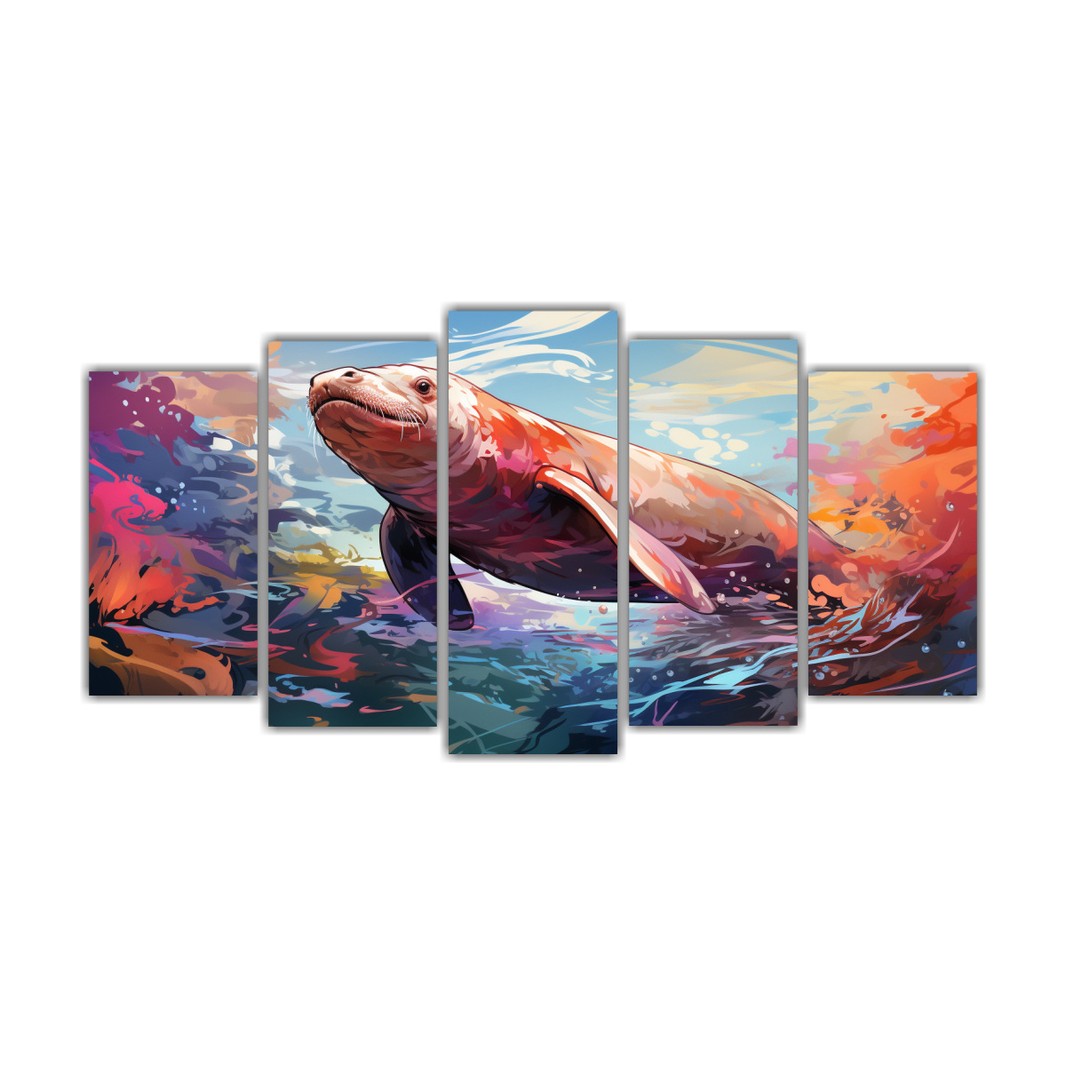 cuadros-de-pared-axolotl-y-morsa-en-colores-iridiscentes-y-transparentes