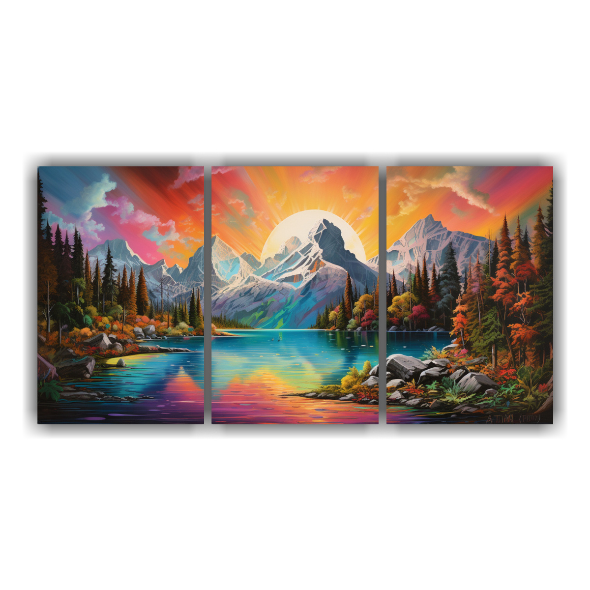 cuadros-decorativos-de-lona-con-motivo-de-monta-as-junto-al-lago-y-arco-ris-