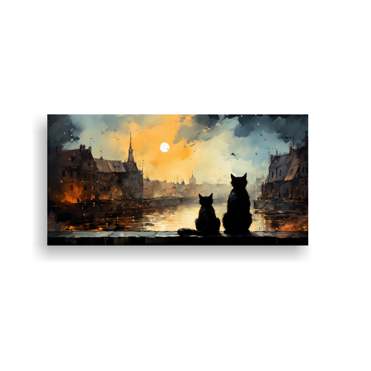 cuadros-decorativos-econ-micos-de-gatos-negros-en-tejado-mirando-la-luna
