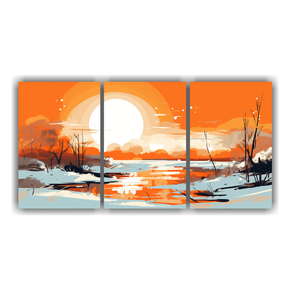 cuadros-decorativos-invierno-paisaje-naranja-arte-pop-neo