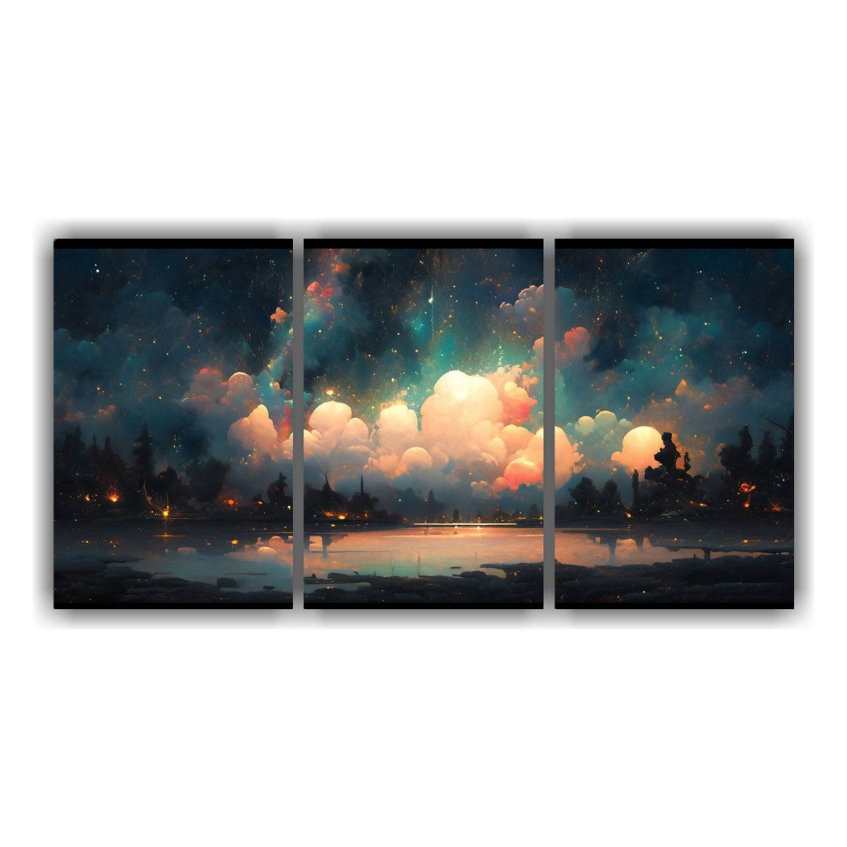 cuadros-decorativos-para-cuarto-noche-estrellada-con-arco-ris-y-turquesa