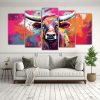 cuadros-modernos-multicolor-vaca-longhorn-arco-ris-y-rosa-arte-pop-neo-1