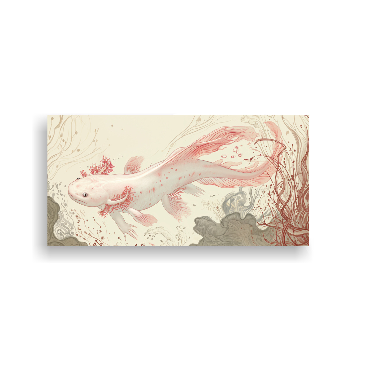 dibujo-espectacular-en-relieve-de-axolote-albino-nadando-por-james-jean