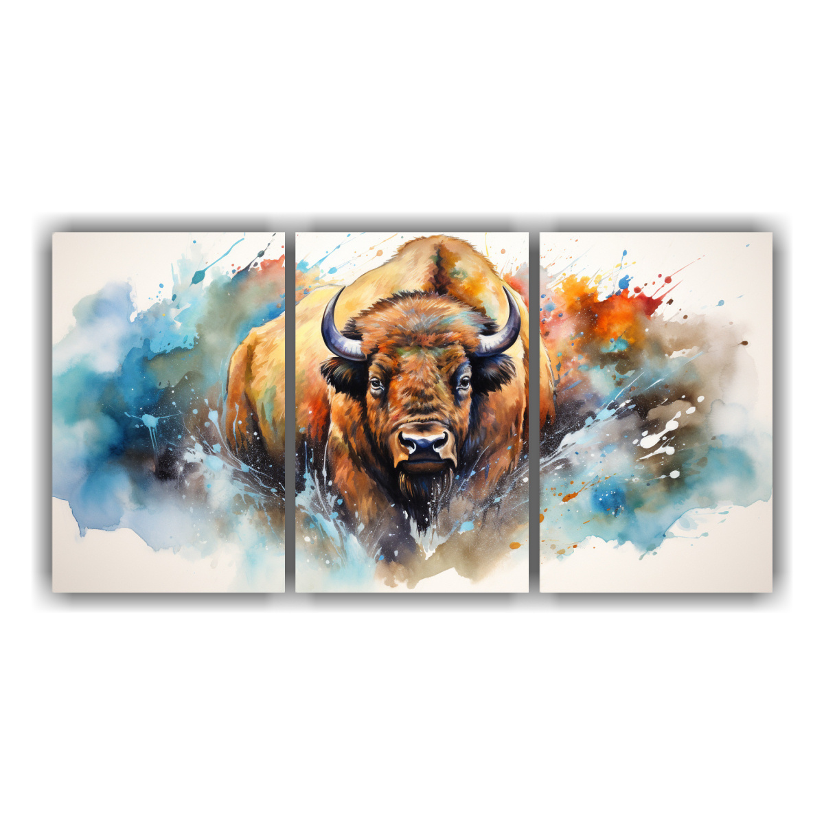 lienzos-colores-simetr-a-bison-buffalo-acuarelas-coloridas
