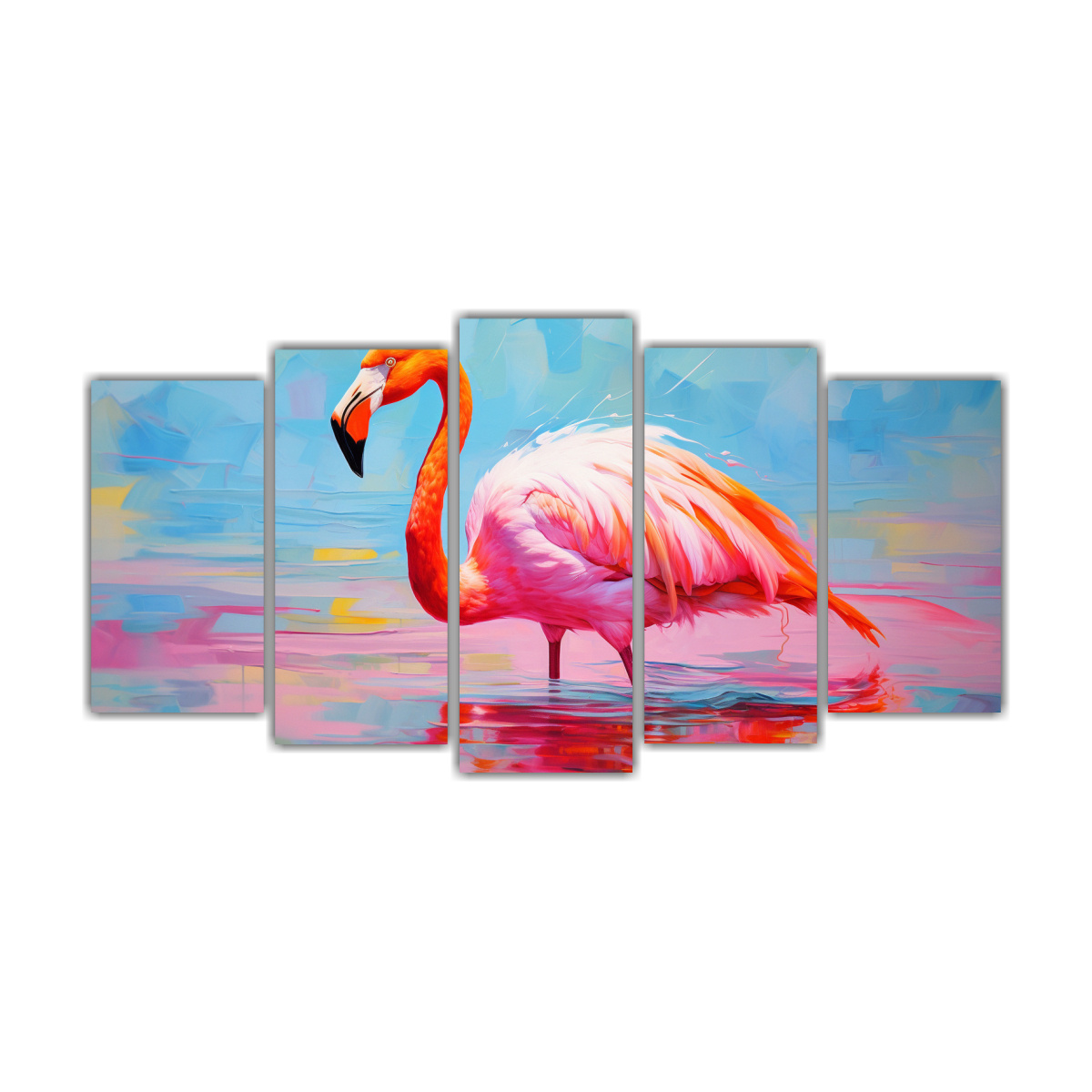 ¡Lienzos De Tela Flamingo Colorido, Estilo Estilo Óleo 21x52 - DecoCuadros!