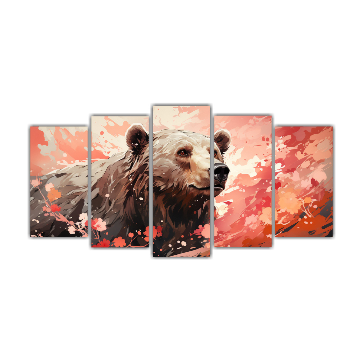 lienzos-de-tela-impreso-neo-pop-art-oso-en-blanco-y-coral