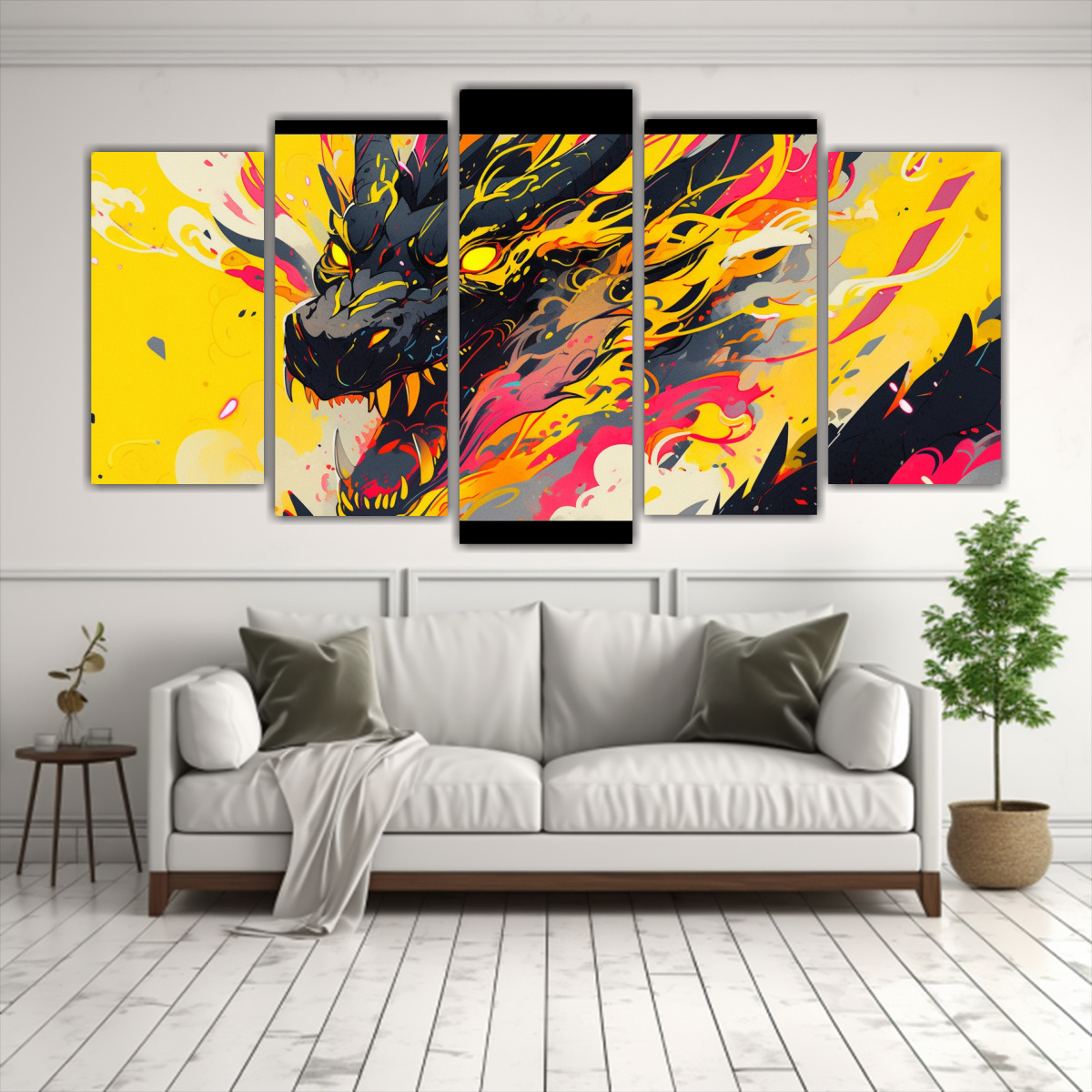 lienzos-tela-modernos-dragon-en-colores-vibrantes-y-amarillo-escena-neonoir-1