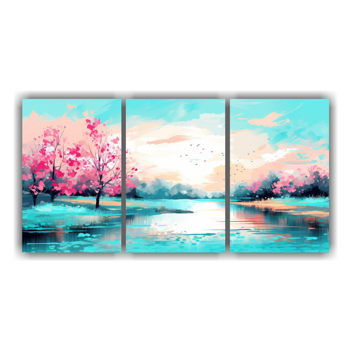 paisaje-primaveral-con-colores-turquesa-en-bastidor-de-madera