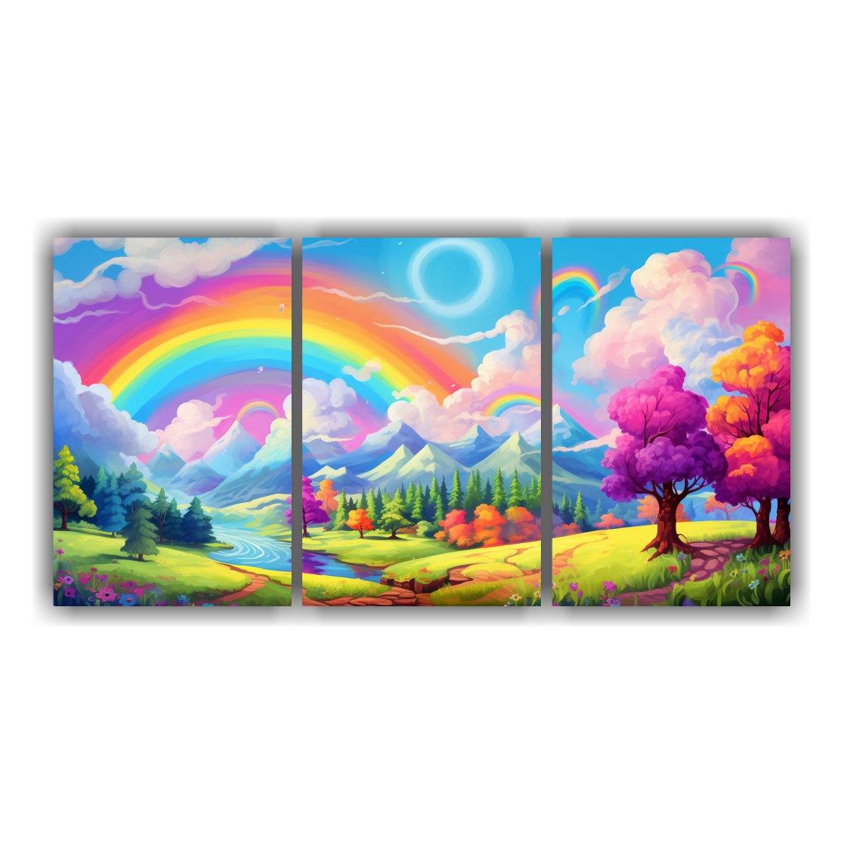 paisaje-veraniego-con-colores-del-arco-ris-set-3-lienzos-estilo-neo-pop-